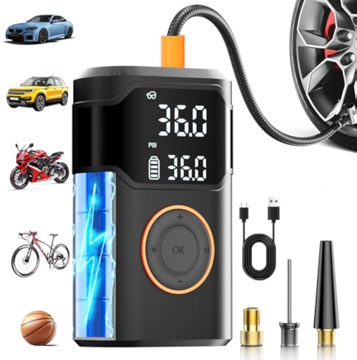 Air Compressor Mini - เครื่องสูบลมยางรถยนต์แบบพกพาไร้สาย ดิจิตอล ขนาดเล็ก ชาร์จไฟอัตโนมัติ