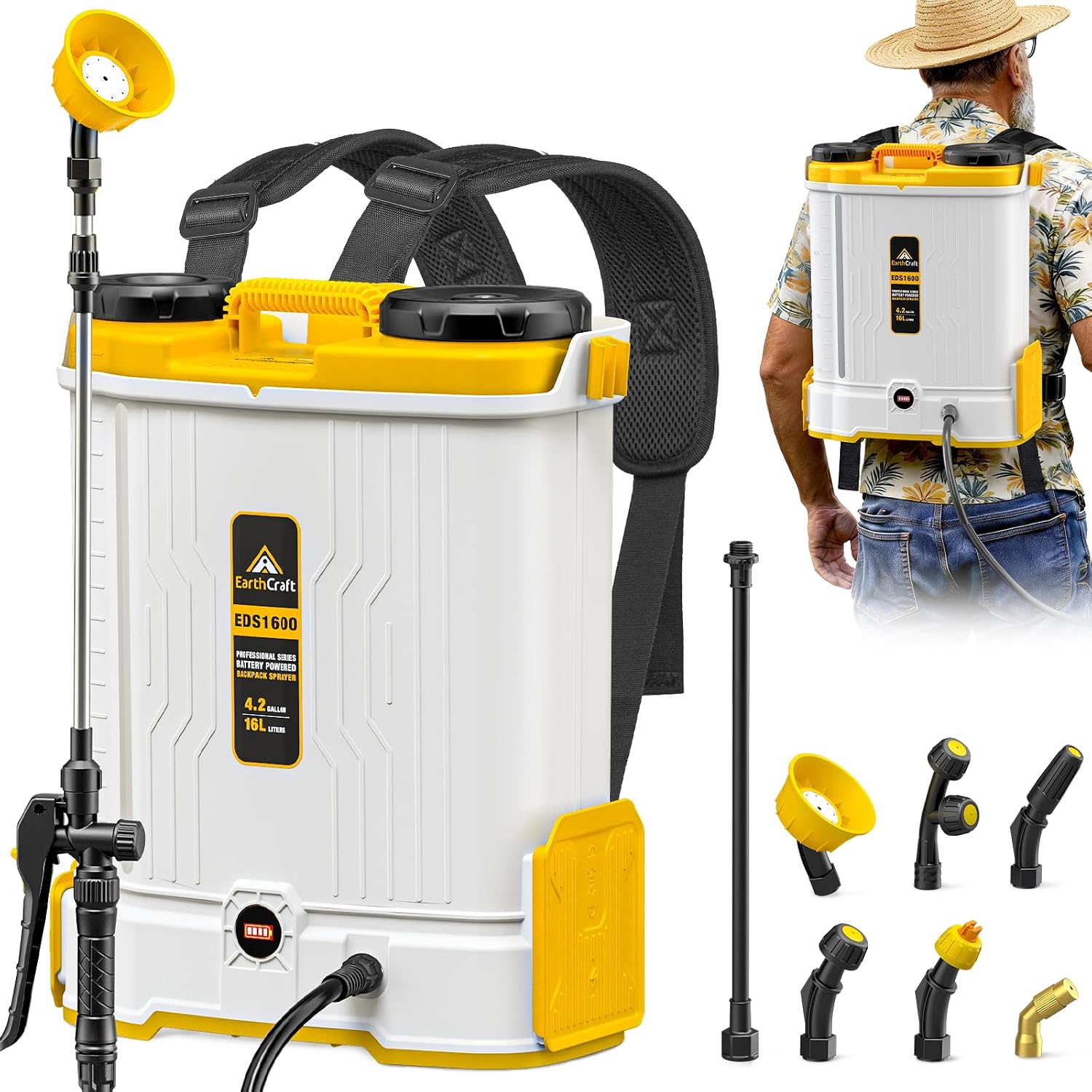 Power Tools Garden - เครื่องพ่นสารเคมีแบบสะพายหลังใช้แบตเตอรี่ขนาด 4.2 แกลลอน ใช้งานร่วมกับแบตเตอรี่ DeWalt 20V
