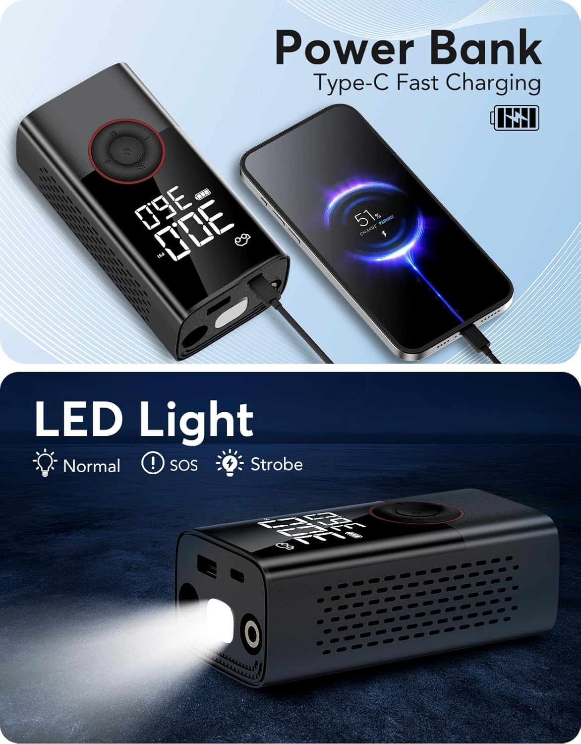 เครื่องสูบลมยางแบบพกพาไร้สายขน - Air Compressor Mini บทวิจารณ์และราคา