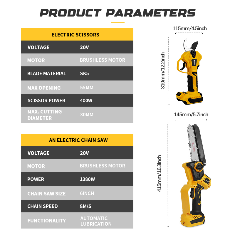 เลื่อยโซ่ไฟฟ้าไร้แปรงถ่าน 6 นิ - Power Tools Garden บทวิจารณ์และราคา